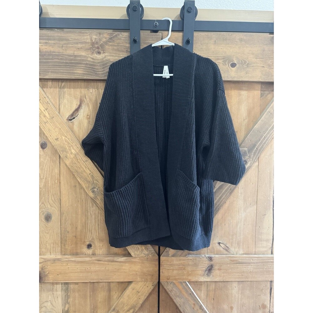Pact Luxe Chunky Knit Organic Cotton Oversized Open Front Cardigan Black Sz XS/S